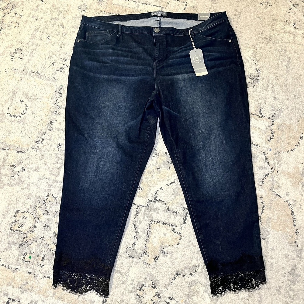 Wit & Wisdom Jeans Women 24W Dark Wash Seamless Ankle Skimmer Mid Rise Lace‎ NWT